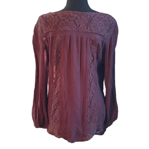 American Eagle Plum Crochet Lace Blouse Medium - Picture 3 of 5